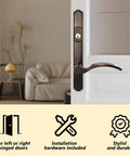 Top Tier Hinged Patio Door System With Slick Lever Handle Mortise Lock For Screen Storm Door Quick Fix Oil Rubbed Bronze close-up view
