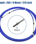 Blue 26Ft Marine Throttle Shift Remote Control Cable For Outboard Motors, 315 Inch Length, detailed view with specifications.