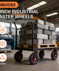Badass 8 Inch Rubber Caster Wheels 4 Pack Swivel With Brake Deep Lug Tread For Superior Grip Smooth Rollin on a cart with bricks.
