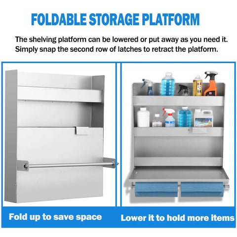 Heavy Duty 5052 Aluminum Work Station Cabinet With Flip Up Tray And Paper Towel Rack, Trailer Door Organizer, silver