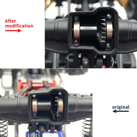Comparison of Overdrive Helical Differential Gear Set For Traxxas TRX4M 1 To 18 RC Crawler Bronco Defender K10 before and after upgrade