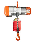 Side view of Prowinch 1/2-ton electric chain hoist with orange housing, chain and orange hook