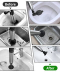 Image showing Air Powered Toilet Clog Remover Kit With Four Replaceable Heads And Visual Barometer High Pressure Air Unclogger usage.