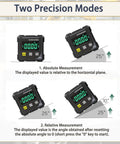 Dead On Digital Angle Finder Inclinometer showing absolute and relative measurement modes with digital display.
