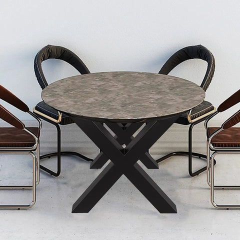 Beefy Pair of Heavy Duty Steel Table Legs, 28 Inch High by 31 Inch Wide X Frame 3.1 Inch Square Box Legs shown under round table