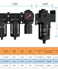 Air Drying System With Double Brass Filter And Regulator Three Eighth Inch NPT Pro Grade Compressed Air Regulator Combo diagram