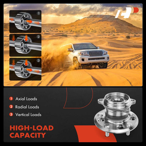 Rear Wheel Bearing And Hub Assembly 5 Lug Set For Toyota RAV4 AWD 2001 Through 2005, heavy-duty ball bearing hub with high-load capacity.