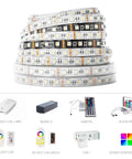 4 In 1 RGBW LED Tape Light 12V 5m 16.4ft 60 LEDs Per Meter with accessories shown, no adapter or controller needed