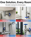 Two Piece Magnetic Split Faucet Covers Adjustable Pipe Escutcheon Plates Quick Snap Magnet Install No Sweat Setup Snug Fit Cover For Hidden U Pipes Under Sink, shown in bathroom sink, kitchen faucet, shower pipe, and balcony valve.