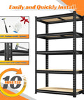 Two Pack Beefy 5 Tier Storage Shelves For Garage And Home, 11.8 inch deep steel shelf, easy assembly, 10-minute install