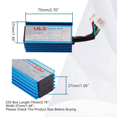 AC 6 Pin Racing CDI Box For CG125 150cc 200cc 250cc Vertical Engines with dimensions and connector details