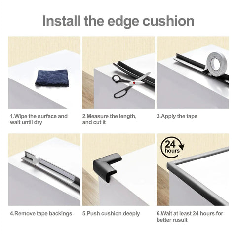 Installation steps for Kid Safe Edge And Corner Guard For Baby Proofing Furniture 18ft Of Edge Guards And Eight Corner Cushions Black High Density Foam Bumpers