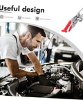 Mechanic using Beefy Heavy Duty T-Handle Car Hood Catch And Draw Latch with Flexible ABS Hasp for secure car maintenance.
