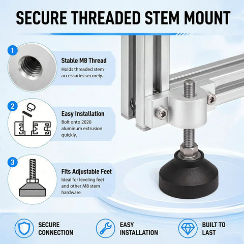 Secure threaded stem mount on 2020 aluminum extrusion for Daily Driver 12 Pack Of 2020 Aluminum Extrusion Caster Brackets.