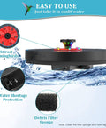 Solar Bird Bath Fountain With Glass Panel 3.5W Power, 2200mAh Backup Battery, Colorful LED Lights, Eight Spray Modes, Red Flower