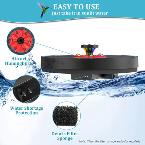Solar Bird Bath Fountain With Glass Panel 3.5W Power, 2200mAh Backup Battery, Colorful LED Lights, Eight Spray Modes, Red Flower