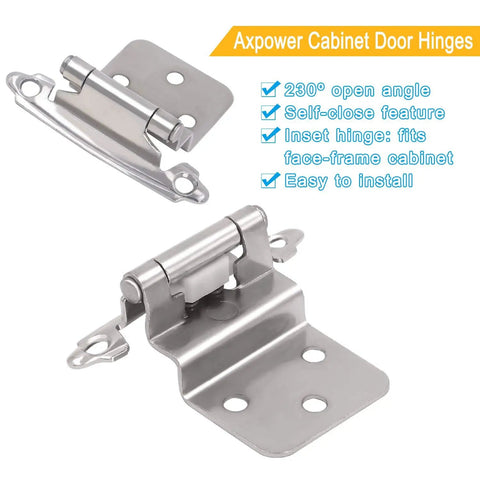 30 Pack Three Eighths Inch Inset Hinges For Face Frame Kitchen Cabinets Satin Nickel Self Closing Hinges With Mounting Screws