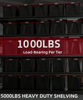 5 Tier Heavy Duty Garage Shelving Unit With 5 Thousand Lbs Capacity Adjustable Steel Shelves For Garage Basement Workshop 62 Inch Wide By 24 Inch Deep By 72 Inch High Rugged Industrial Metal Storage System For Bulky Gear, black steel rack with bins