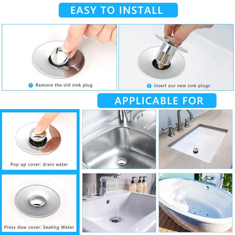 Full Brass Universal Pop Up Sink Stopper Set Pack Of 2 With Detachable Filter Basket Hair Catcher Chrome Finish Durable Drain Strainer installation