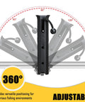 Adjustable Pole Mount Fishing Rod Holder for bikes with 360-degree rotation, shown in different angle positions for flexibility.