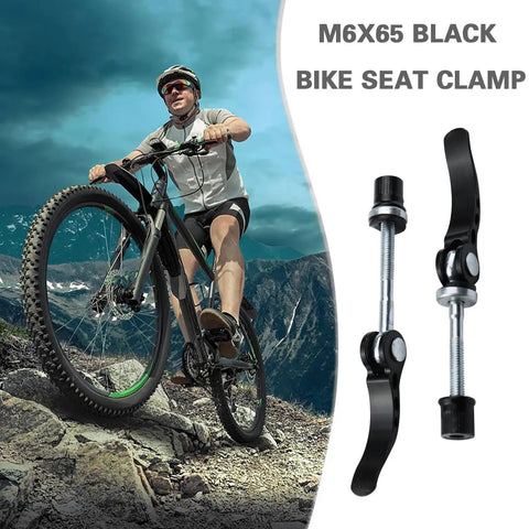 Cyclist on mountain with 4 Pack M6x65 Quick Release Bike Seat Post Clamps For Mountain Bikes And Folding Bicycles Tool Free Adjustment