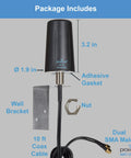 Image showing Straight Plug N Go 4G And 5G MIMO Wireless Antenna with 10 ft coax cable, wall bracket, and dual SMA male connectors.
