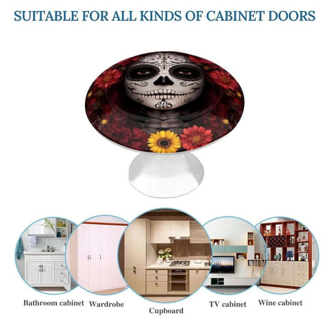 Two Piece Day Of The Dead Sugar Skull Floral Drawer Pulls With Screws Easy Install Cabinet Knobs For Cupboard Wardrobe
