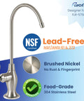 Brushed Nickel Reverse Osmosis Faucet No Air Gap For Under Sink Water Filtration System NSF Certified Lead Free Drinking Water Tap For RO Unit FLR575BN For Homes, showing faucet design and NSF certification.