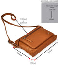 Top Shelf Genuine Leather Crossbody Bag for Women Small Soft Pebbled Nappa Cowhide Sling Shoulder Purse with Fully Adjustable Strap in Warm Cognac Shade, showing strap length.