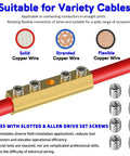 Heavy Duty 12 To 10 AWG Mechanical Screw Splice Connectors Kit With 4 Position Design Brass Construction Inspection Window 10 Splices 3 To 1 Heat Shrink Tubing 44 Slotted And 44 Allen Set Screws 600V Rating brass splice for copper wire with set screws