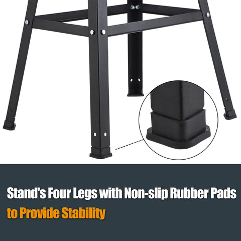 Pro Grade Stand For 10 Inch Band Saw, Heavy Duty Steel Frame Weighing 12.5 Lbs shown with non-slip feet highlighted for stability