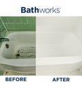 Before and after image of a bathtub using Quick Dry Roll On Refinishing Kit 22 Fl Oz High Gloss White Complete DIY System.