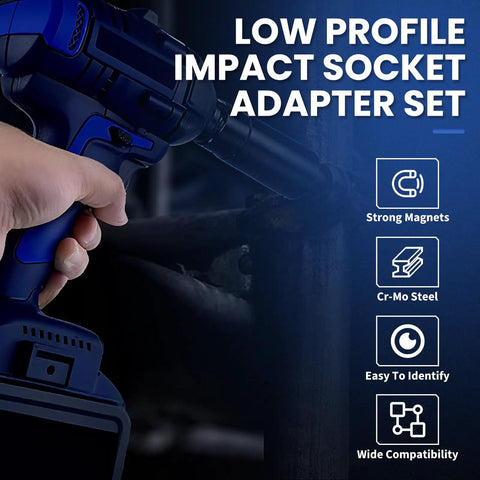 Upgraded Low Profile Impact Socket Adapter Set Four Piece Stubby Drive Kit For Tight Spaces Includes Quarter To Eighth Inch Eighth To Half Inch Half To Three Quarters Inch Three Quarters To One Inch Cr-Mo Steel With Triangle Pry Bar in use with drill