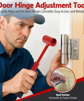 Man using 4 In 1 Door Hinge Adjustment Tool For Quick Door Fit Hinge Bender And Adjuster Wrench Gap Tool on door hinge.