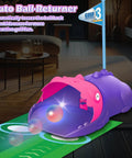 Kids Golf Toy Set With Dinosaur Automatic Ball Return LED Light Up Night Balls indoors on a putting mat