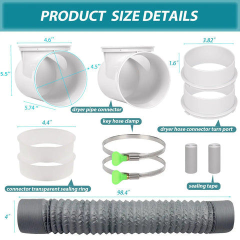 Tight Space Dryer Vent Hose Kit With 90 Degree Elbow And 8ft Flexible Hose For Small Laundry Rooms Indoor Vent Connector dimensions