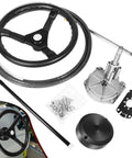 Rotary Marine Steering System Kit with 15 Feet Steering Cable and 13.5 Inch Wheel components for boats.