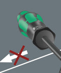 Actuation Tool For Terminal Blocks With Spring Cages, Curved Blade showing no insertion in spring terminal, durable grip handle.