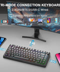 Top Notch 75 Percent Wireless Mechanical Keyboard Featuring Gasket Mount Build Hot Swappable Switches Tri Mode Bluetooth Connectivity on a desktop.
