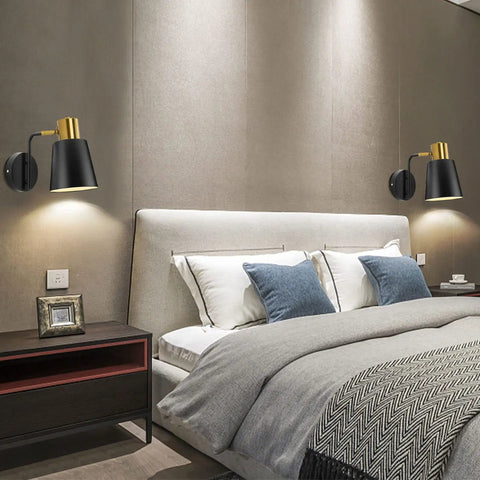 Bedroom with Industrial Style Black Wall Sconces Dope 2 Pack Swivel Arm Lamps 360 Degree Adjustable Rustic Metal Lighting