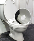 Two Pieces Rabbit Shaped Ceramic Toilet Bolt Covers Set For Bathroom Decor, Cute Bunny Toilet Screw Caps installed on toilet