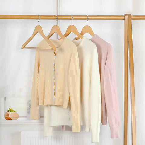 Premium Solid Birch Wood Clothes Hangers 30 Pack Featuring Smooth Ergonomic Shoulders Built Tough To Hold Heavy Winter Gear Straight Up Without Slipping Natural Finish That Really Levels Up Your Closet Game