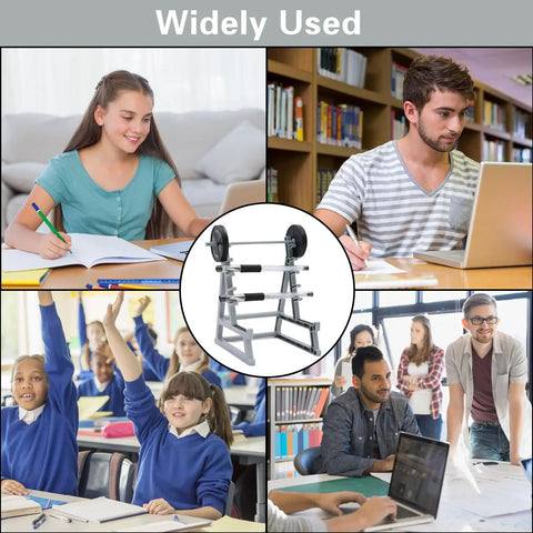 Squat Rack Pen Holder For Desk With Barbell Rack Design Gym Themed Office Organizer depicted in various educational settings.
