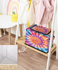 Boho Tie Dye Storage Bins With Lids Foldable Closet Organizers on shelf, polyester fabric, 14x10x10 inches.