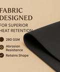 Close-up of black fabric showcasing 280 GSM and abrasion resistance for Heavy Duty Chafing Dish Wind Guard Two Pack.