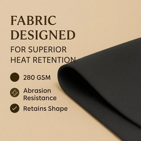 Close-up of black fabric showcasing 280 GSM and abrasion resistance for Heavy Duty Chafing Dish Wind Guard Two Pack.