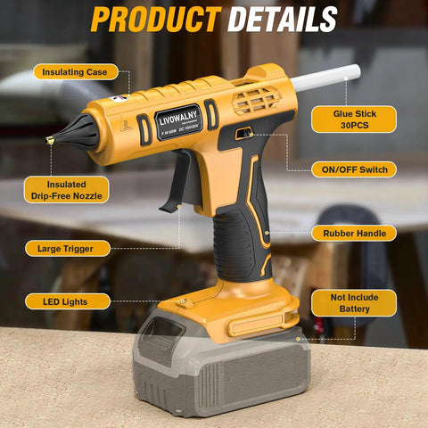 Cordless Hot Glue Gun That Works With Dewalt 20V Batteries 100W Tool Only Rapid Heat No Wires Includes 30 Glue Sticks