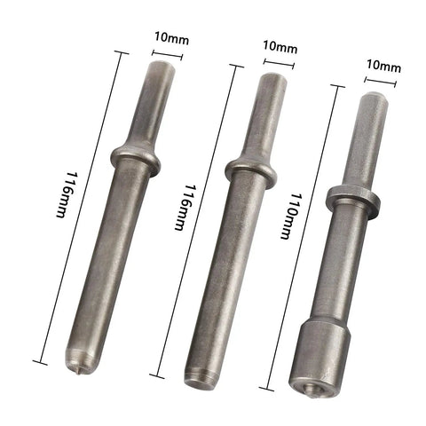 Four steel chisels for Heavy Duty Pneumatic Air Rivet Hammer Kit With 7 Pieces Smoothing Chisels, length 110mm to 116mm