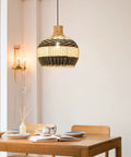 Boho Rattan Pendant Light For Kitchen Island Handmade Woven Chandelier In Black And White Coastal Rustic Lamp in dining area