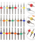 Dope Carbide Micro Drill Bits Set For Jewelry Making And PCB Engraving 30 Pieces Assorted Sizes 0.1 To 3.0mm shown in rows with color rings